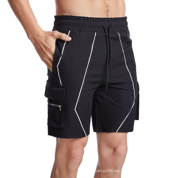 Nuevo diseño deportivo para hombres cortos cortos de fitness de bolsillo de bolsillo de bolsillo elásticos pantalones cortos de carga al por mayor